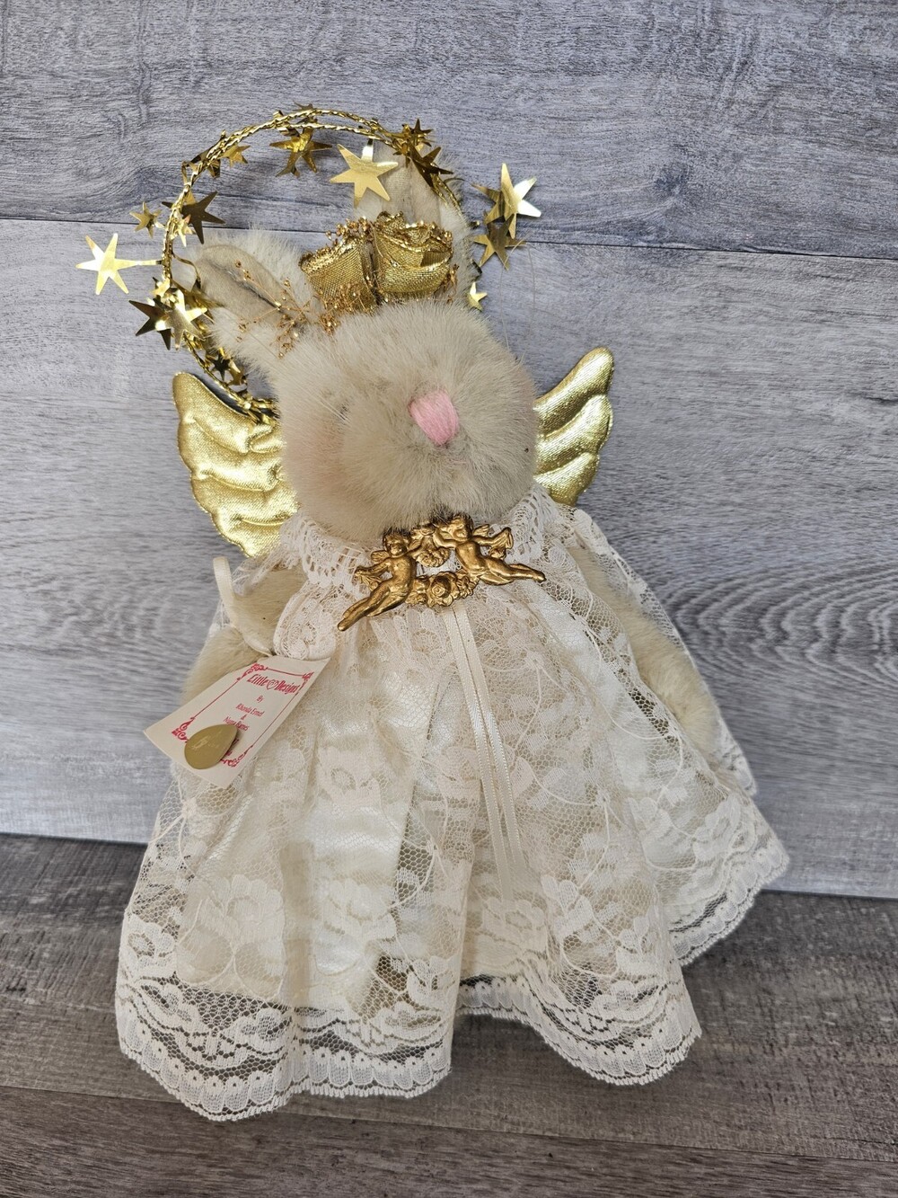 NOS Artist Angel Bunny 11" By Little Designs Christmas Stuffed Rabbit Animal